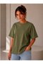Set of 3 Khaki-Black-White Oversize Women's T-Shirts - Crew Neck Cotton T-Shirt - 2