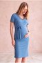 Maternity Blue Cotton V-Neck Short Sleeve Dress with Stripe Detail and Fabric Ines