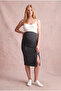 Maternity Gray Viscose Blended High Waist Side Gathered Slit Pencil Skirt Cadance - 4