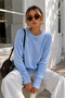 Women's Blue Oversize Crew Neck Knitwear Sweater