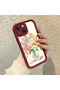 iPhone 15 Plus Compatible Case Camera Protector Burgundy Silicone Couple Phone Case with Floral Pattern - 2