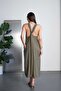 Women's Khaki Shoulder Ring Detailed Pocket Comfortable Cut Midi Dress Pc5091 - 4