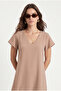 Women's Luisa Beige Midi Length Bell Cut Viscose Dress - 2