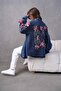 Women's Tulle Floral Embroidered Denim Kimono Jacket - 7