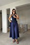 Poplin Skirt with Elastic Waist and Pocket Detail - Dark Blue - 3