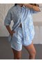 Women's Embroidered Striped Shirt and Shorts Set - 4