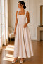 Women's Square Collar Button Detailed Thick Strap Long Dress - Beige - 2