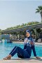 Women's Long Sleeve Cropped Zippered Navy Blue Hijab Swimsuit C4T0N362-2 - 2