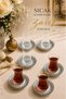 6-Person Glass Tea Cup and Black Patterned Porcelain Tea Plate Set 12 Pieces