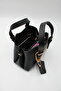 Women's Black Crossbody Hand and Shoulder Bag with Front Accessory Detail and Charm Accessory - 6