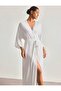 Women's Combed Cotton Long Dressing Gown – Lace Detailed Belted Comfortable Nightgown Top Home Wear - 4