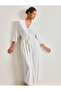 Women's Combed Cotton Long Dressing Gown – Lace Detailed Belted Comfortable Nightgown Top Home Wear