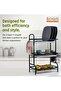 Beram Dish Drying Kitchen Rack, 3 Tier, Storage Organizer, Carbon Steel and Rust-Proof, with Drip Tray, Knife Holder, Cutting Board Holder, Black - 2