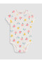 Ecru Crew Neck Printed Baby Girl Bodysuit 3-Piece Set - 2