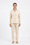 Buttoned front waffle fabric ivy pattern seasonal pajama set