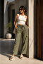 Women's Olive Green Linen Blend Cargo Trousers