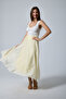 Yellow Color Panel Stitched Flared Skirt with Zipper at the Waist - 7