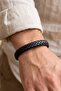 Black Braided Leather Stainless Steel Clip Men's Bracelet M065A - 3