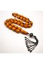 Antique German Muski Rosary 33 Beads 15.5x21mm Honey-Gold Prayer Beads Tasbih 173g Silver-Tone Chain Tassel