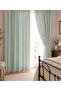 Striped Green Linen Tasseled Vintage Background Curtain - with Cornice, 100% Natural, with Laces as a Gift - Without Pleats - 2