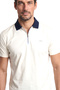 Men's Regular Fit Half Zipper Metallic Logo Detailed Cotton Short Sleeve White Polo Collar T-Shirt - 3
