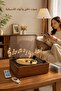 مشغل أقراص CD محمول بتصميم خشب الجوز الكلاسيكي مع سماعة بلوتوث ومشغل USB وغطاء واقٍ من الغبار للديكور المنزلي