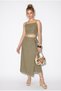 Women's Green Linen Lace Detailed Strappy Crop Blouse Tie-Up Pareo Skirt Set 1099 60286433 - 4