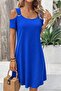 Women's Short Sleeve Open Shoulders Bird Eye Detail Mini Viscose Dress - 3