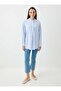 Hakim Collar Button Detailed Striped Blouse / Shirt - Blue Striped - - 2