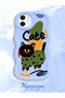 iPhone 12 Compatible Case Camera Protector Blue Silicone Couple Phone Case Cat Pattern - 2