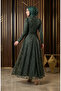 Silvery Belted Hijab Evening Dress 5808-05 Khaki - 5