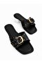 Women's Black Flat Sole Slippers with Buckle Usira - 2