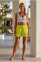 Yellow Pocketless Lined Brodeled Belted Casual Cotton Woven Shorts 38 56 - 4