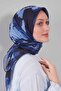 وشاح من القطن الحريري بنمط مختلط باللون الأزرق - 4