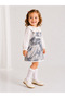 Girl's Floral Patterned Shirt Dress Set – Stylish Combination with Collared Long Sleeve Blouse and Lace Detail - 2