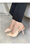 Women's Beige Patent Leather Pointed Toe Heeled Shoes Open Back Stylish Classic Stiletto - 2