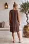 Brown Lace Collar Sleeveless Lined Skirt Embroidered Casual Cotton Woven Dress 102 55 - 8
