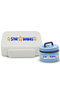 White Compartment Bento Lunch Box & Blue Mini Thermal Food Jar with Folding Handle