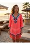 Italian Tasseled Knitted Detailed Bohemian Pareo Tunic Beach Dress Coral Pink - 3