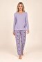 Women's Cotton Crew Neck Floral Printed Long Sleeve Pajama Set 9941 Lilac - 2