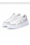 Women's White Thick Sole Casual Sneaker Sports Shoes – Silver Detailed Lace-Up Casual Model - 5