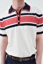 Gold Buttoned Striped Polo Collar Red Tricot T-Shirt - 2