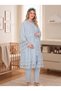 New Season Blue Stylish Lace Detailed Short Sleeve Design Easy Breastfeeding Feature Maternity Pajama Set - 5