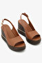 Tan Genuine Leather Wedge Heeled Open Back Women's Sandals