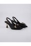Women's 9 cm Black Tulle and Button Bow Tie Detailed Heeled Shoes - 2
