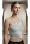 Women's Strappy Striped Combed Cotton Basic Lycra T-Shirt - 2