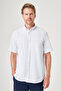 White-Blue Buttoned Collar Short Sleeve Pocket Oxford Comfort Fit Cotton Shirt 1004260187