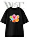 Hibiscus Citrus Sea Design Printed Unisex Black Oversize T-Shirt