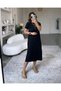 Women's Short Sleeve Slit Detailed Loose Viscose Dress - 8