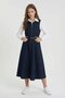 Blue Girl's Long Sleeve Shirt Half Zipper Belted Dress Set 24711